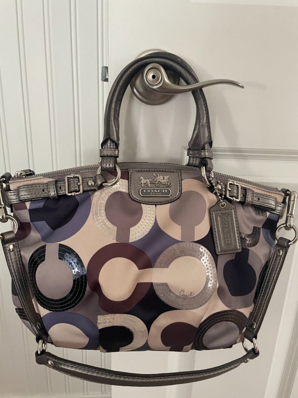 Rare Vintage Coach Madison Sequin Sophia Satchel Bag in Grey Multi